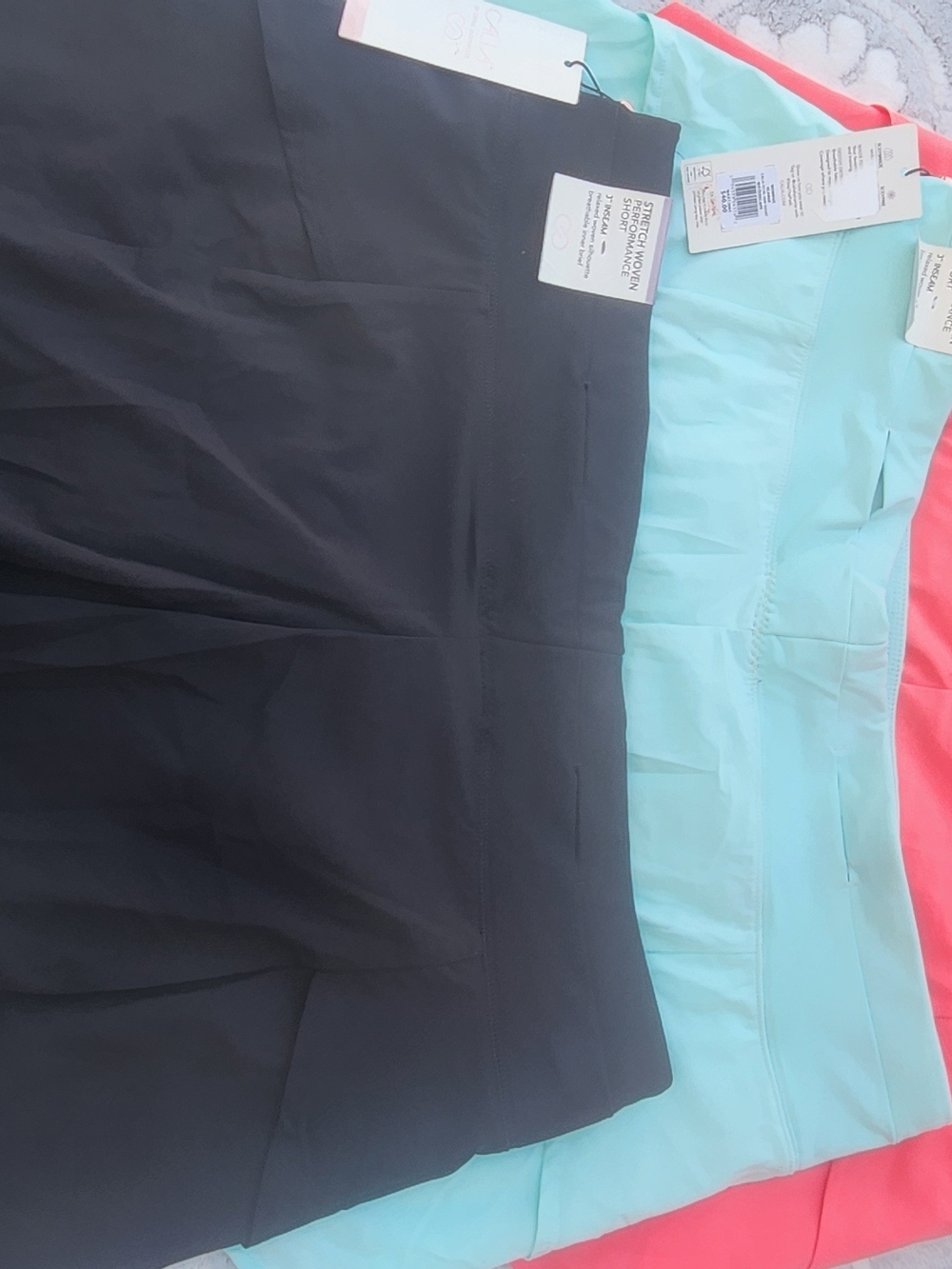 CALIA by Carrie Underwood Tiered Athletic Skorts in Coral, Mint & Black - Picture 6 of 9